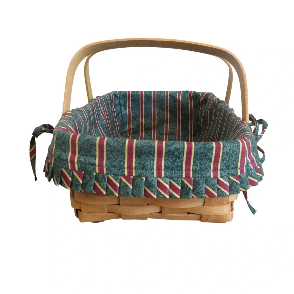 Longaberger Handwoven Maple Wood Picnic‎ Gathering Basket +Fabric Liner